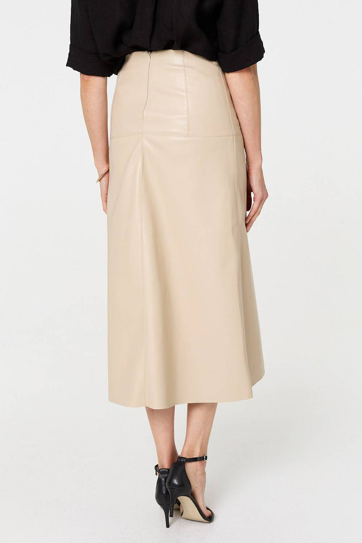Flowing movement of brown high waist skirt fabric