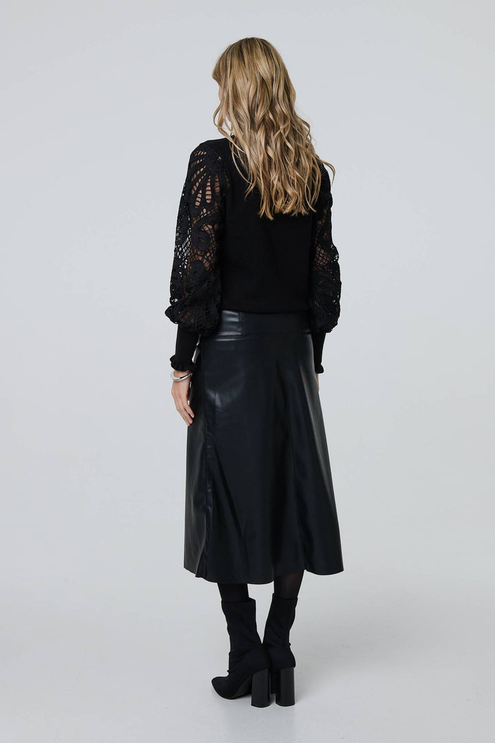 Stylish autumn outfit featuring brown high waist skirt