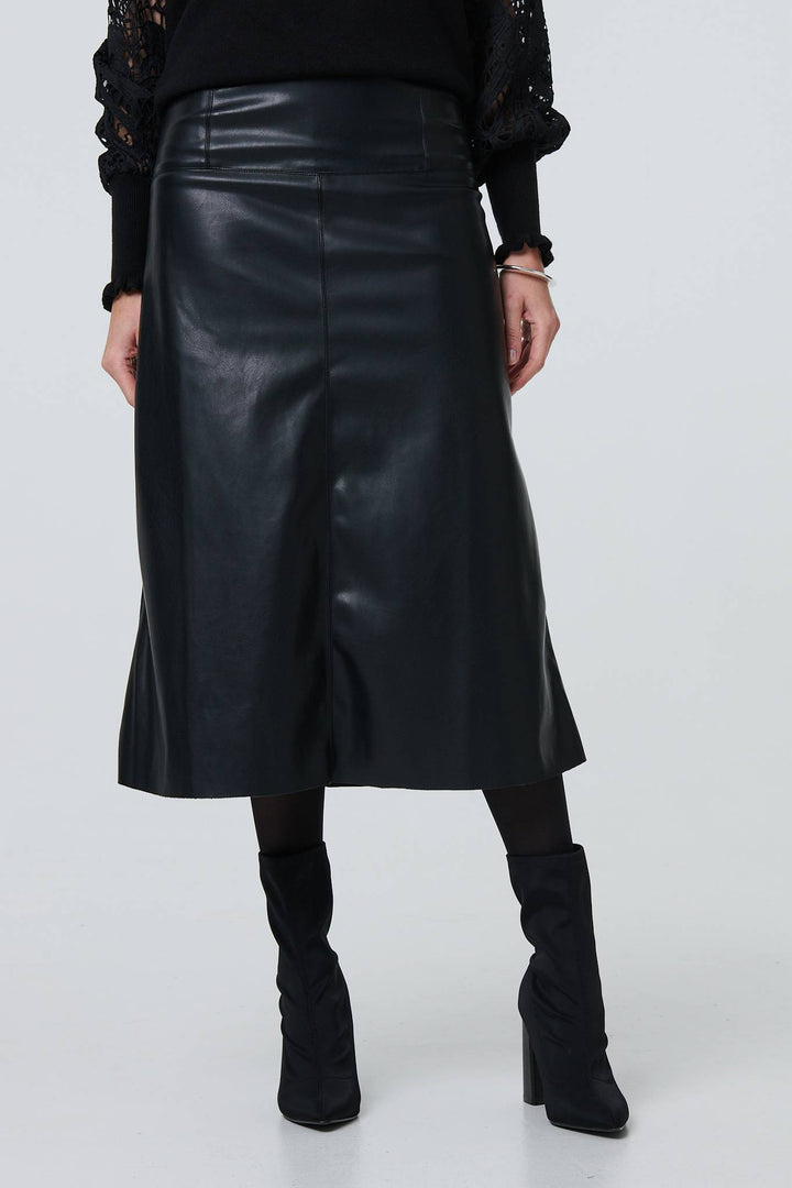 Versatile day-to-night black women's midi skirt