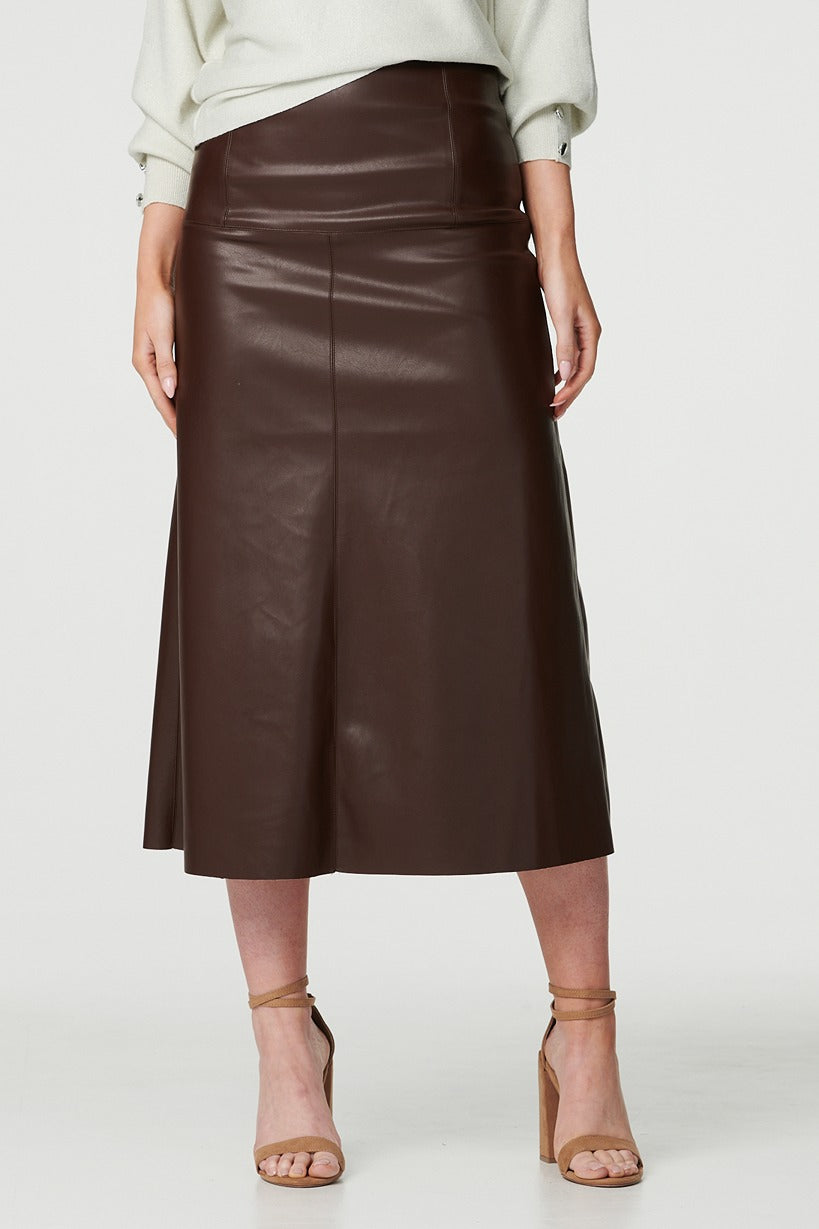 Close-up fabric texture of women's black midi skirt material