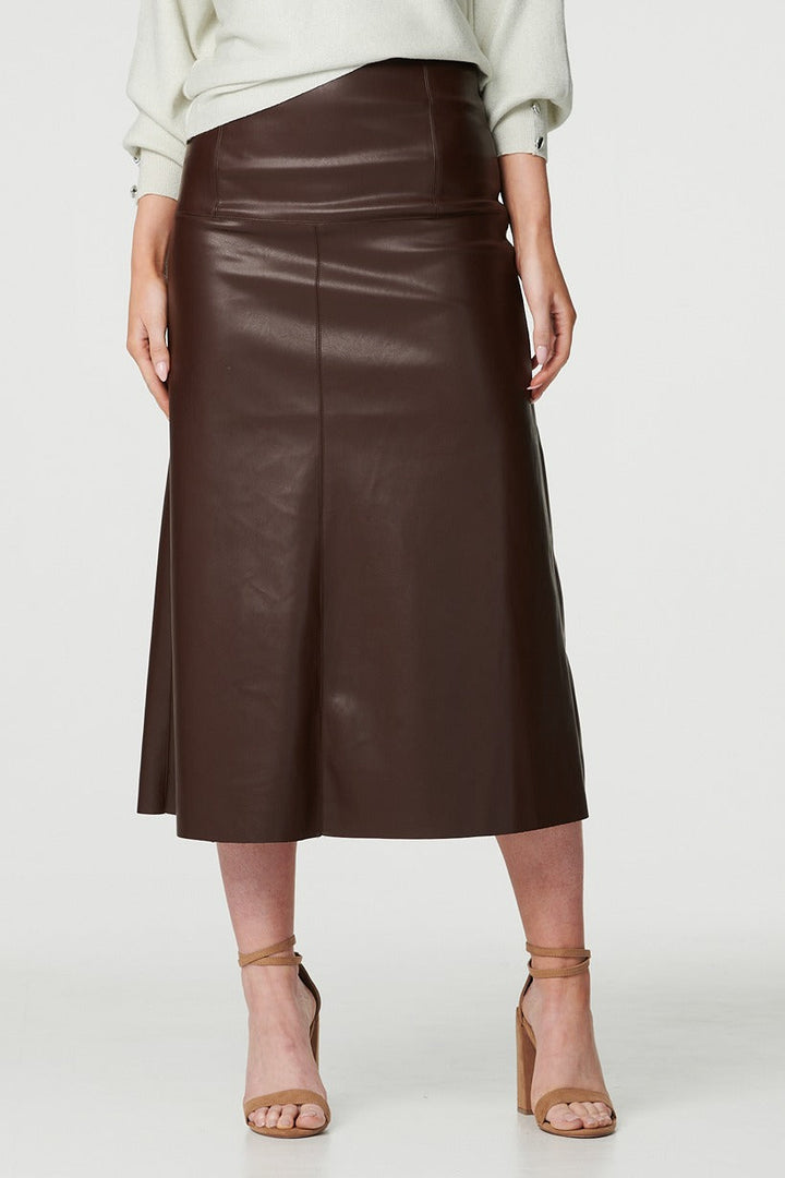 Close-up fabric texture of women's black midi skirt material