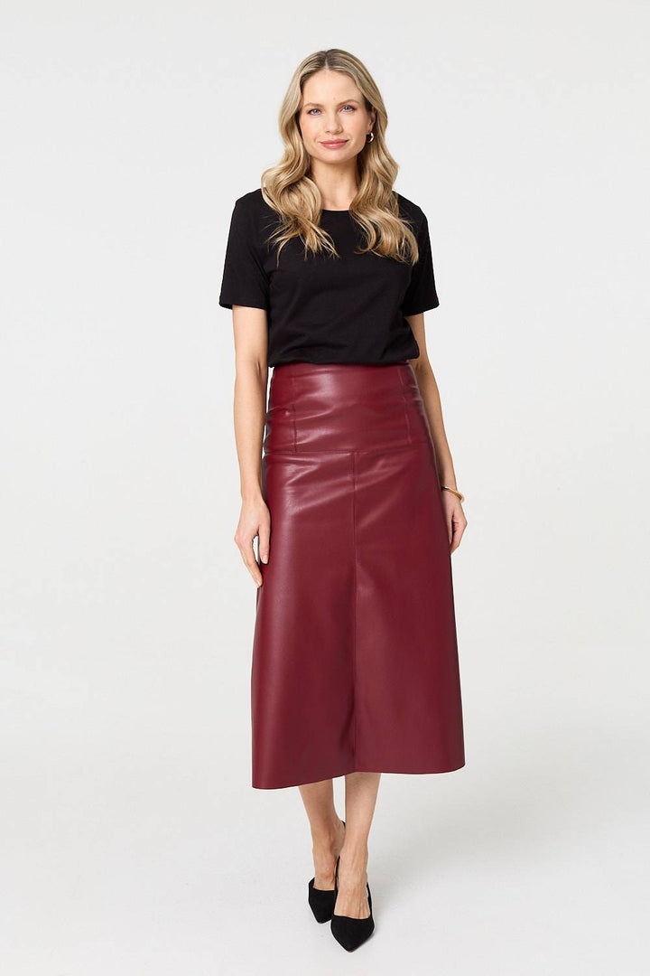 Luxurious drape of brown high waist midi skirt