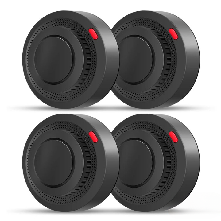 Smart home security smoke detector featuring modern white minimalist design