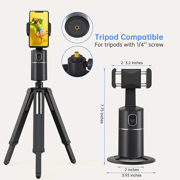 Face recognition phone mount gadget ideal for hands-free video calls and livestreams.