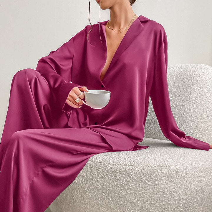 Relaxed fit two piece satin pyjamas and loungewear set for women