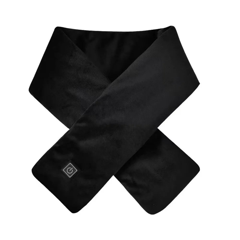 Black heated neck wrap scarf with power button detail