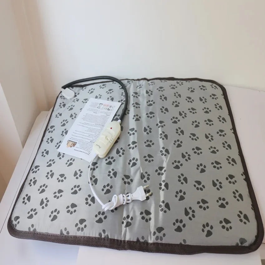 Winter pet bed setup featuring the warm pet heating mat in use