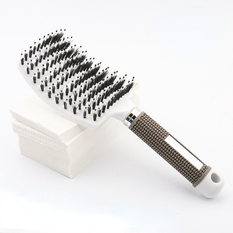 Full view of unisex anti-static hairbrush for sleek styling