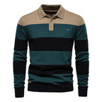 Theo | Men’s Striped Knit Long Sleeve Polo Sweater