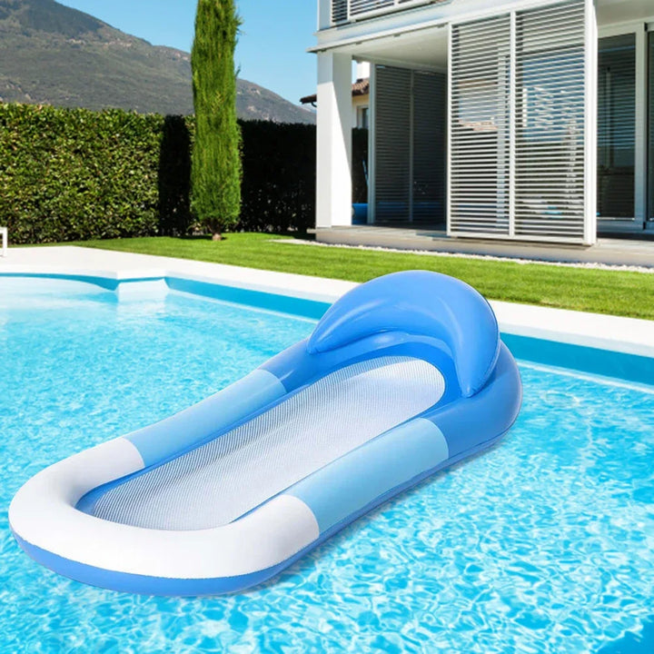 Luxury inflatable water hammock floating in a resort swimming pool