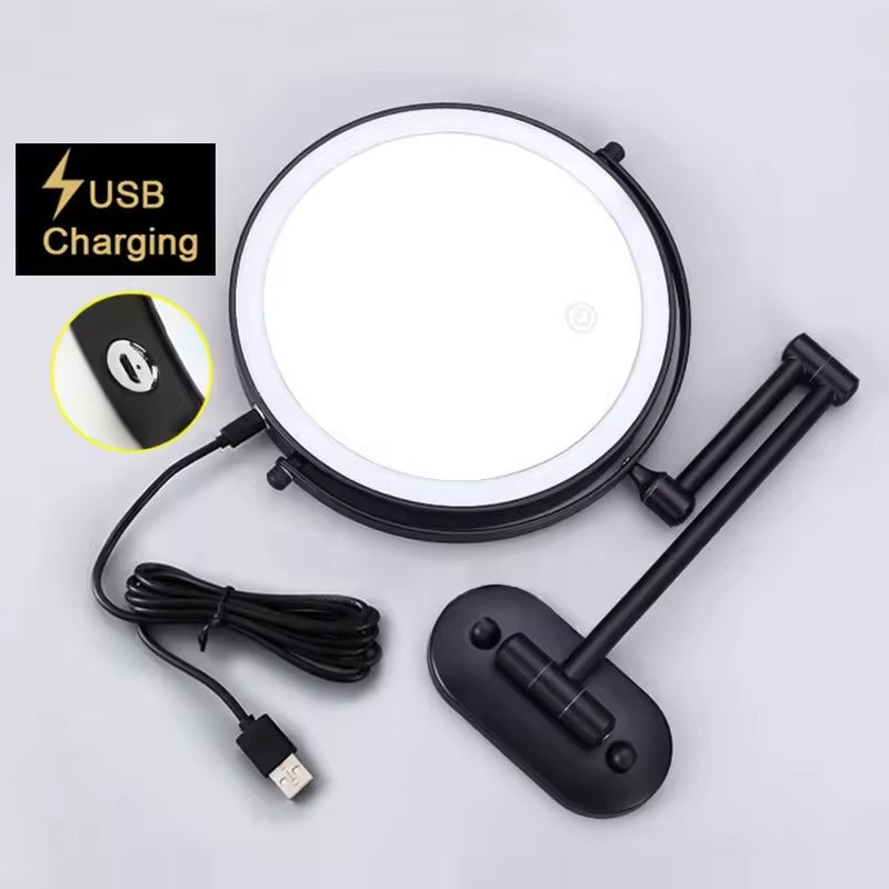 Close up of touch light control button on the illuminated beauty mirror