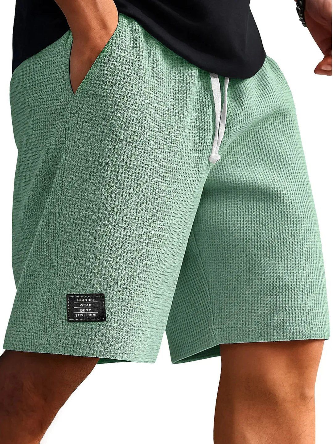 Men's light green breathable summer shorts with drawstring