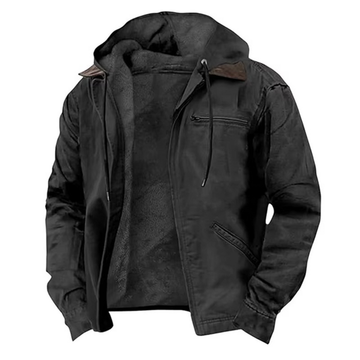Detailed shot of textured fleece lining inside mens winter outerwear and casual jacket