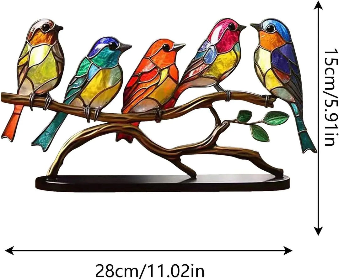 Tabletop ornament showcasing vibrant decorative birds perched together