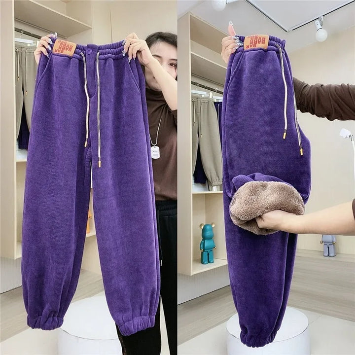 Back view of fleece lined womens warm winter joggers