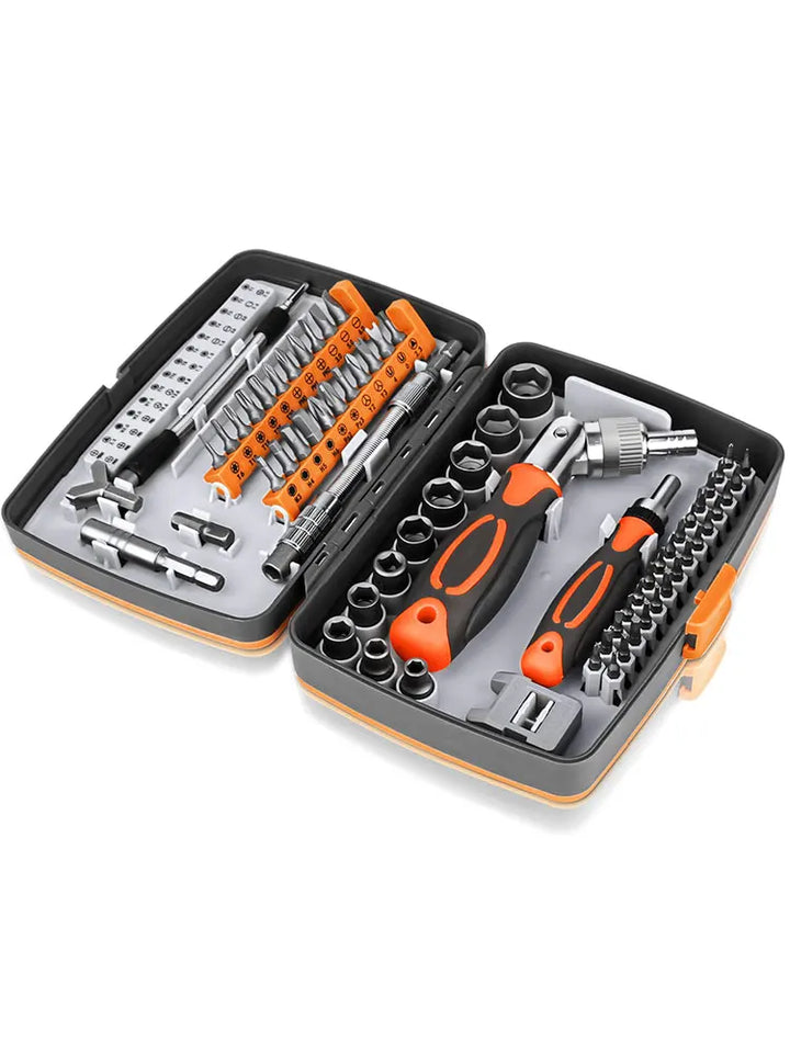 Complete hand tools toolbox laid out for easy bit selection