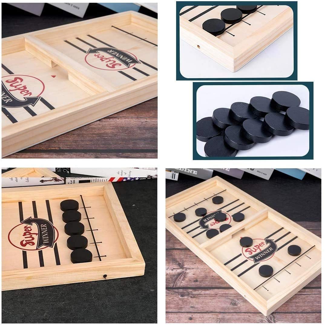 Wooden table hockey board game setup for family game night and indoor play