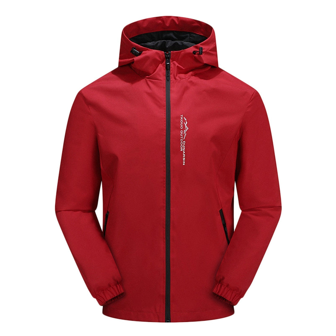 Women's Red Windproof Outdoor Hooded Jacket front view