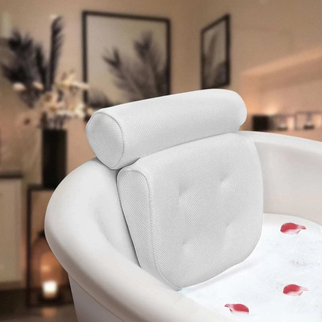 Relaxation bath pillow showing breathable mesh texture