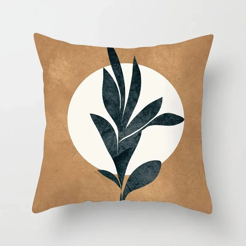 Stylized botanical pattern velvet throw pillow case for sofa and bed decor