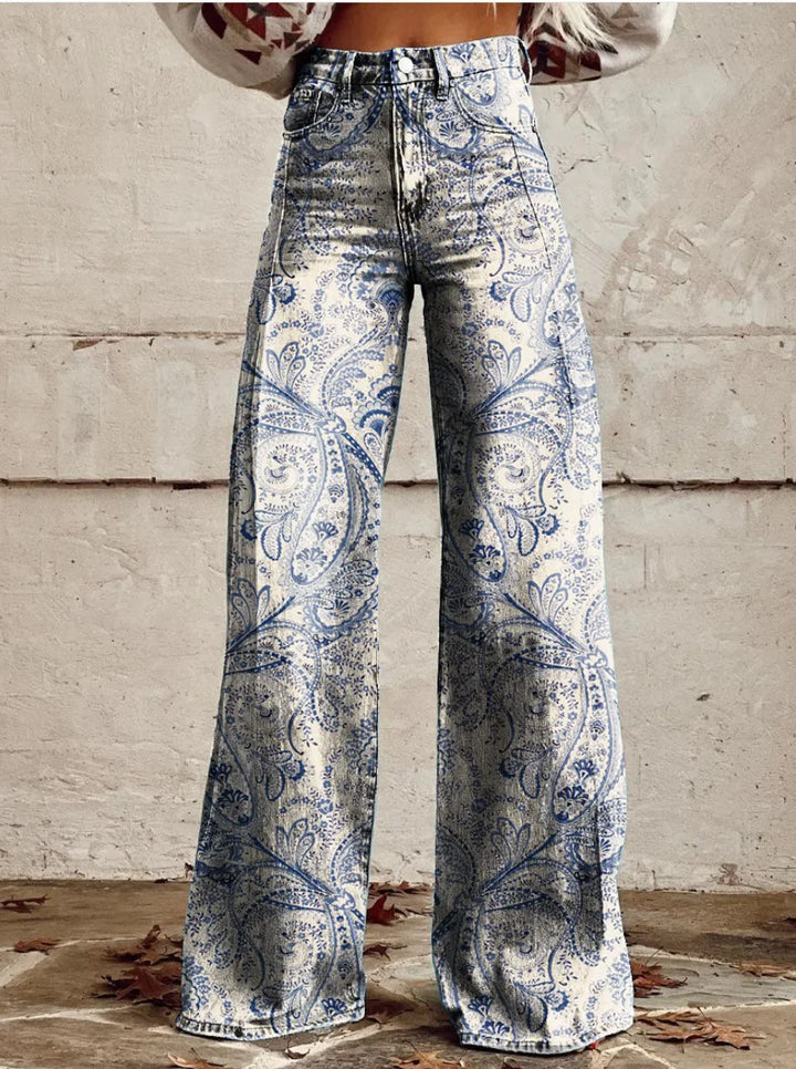 Full outfit inspiration featuring women's floral wide leg pants styled for warm weather fashion.