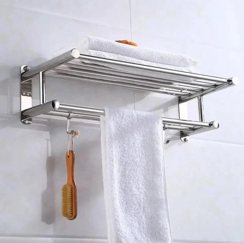 Stainless steel wall mounted towel rail for bathroom organization and storage