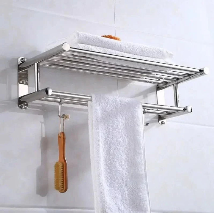 Stainless steel wall mounted towel rail for bathroom organization and storage