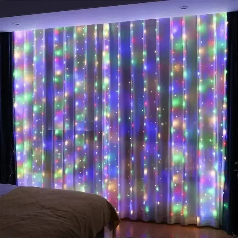 Curtain LED lights illuminated for holiday and party display