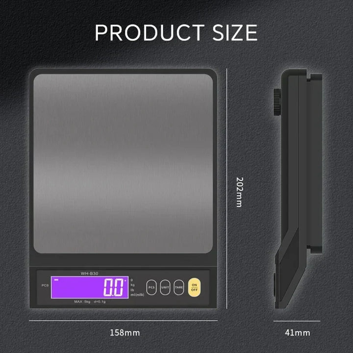 Close-up of digital food scale LCD screen showing weight in grams
