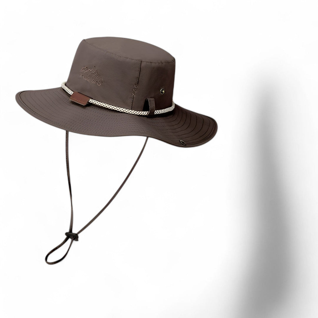 Side angle view of the stylish and functional travel bucket hat