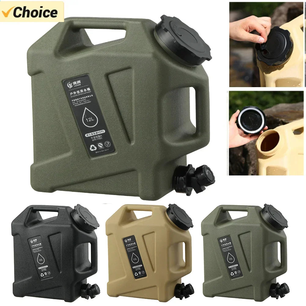 Green 12L portable water container with tap and large cap