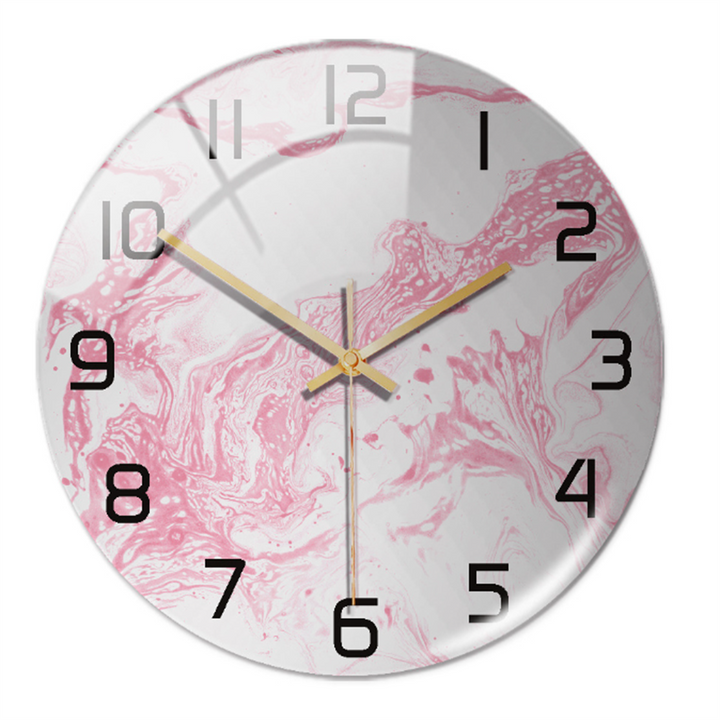 Close-up view of the luxury marble design wall clock highlighting the smooth surface and sleek modern hour markers.