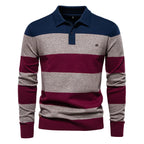 Theo | Men’s Striped Knit Long Sleeve Polo Sweater
