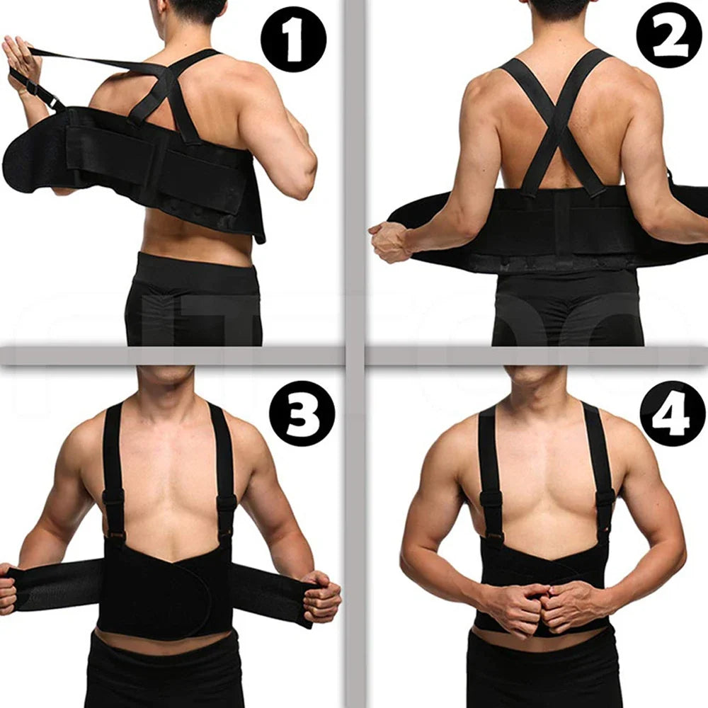Unisex heavy lifting support belt with shoulder straps for warehouse safety