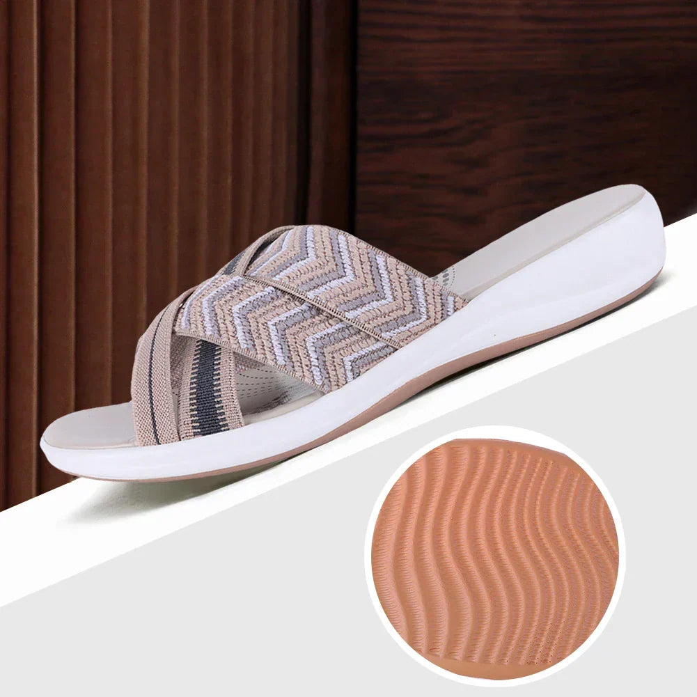 Comfortable women's shoes displayed on a neutral background, top angle