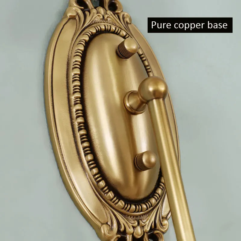 Close-up of retro copper wall sconce showcasing metallic finish and design