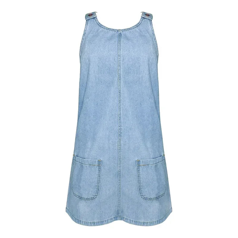 Close up fabric texture of light blue casual women's denim dress