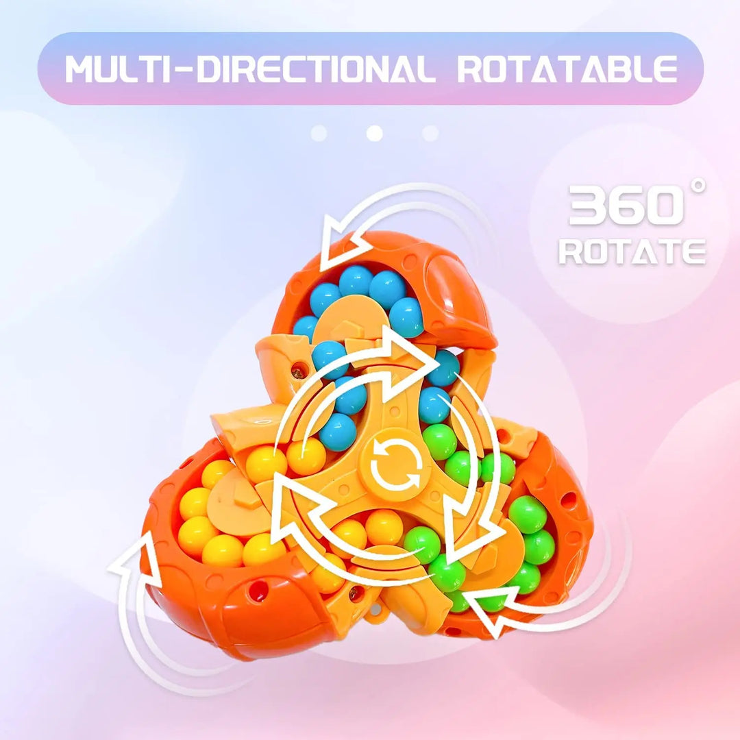 Orange fidget spinner demonstrating multi-directional 360-degree rotation