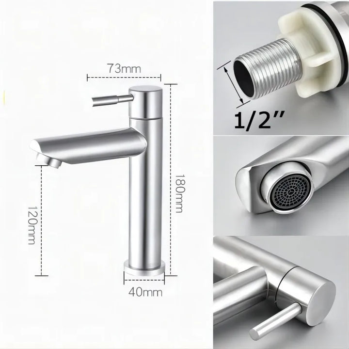 Deck mounted bathroom tapware in sleek brushed stainless steel finish