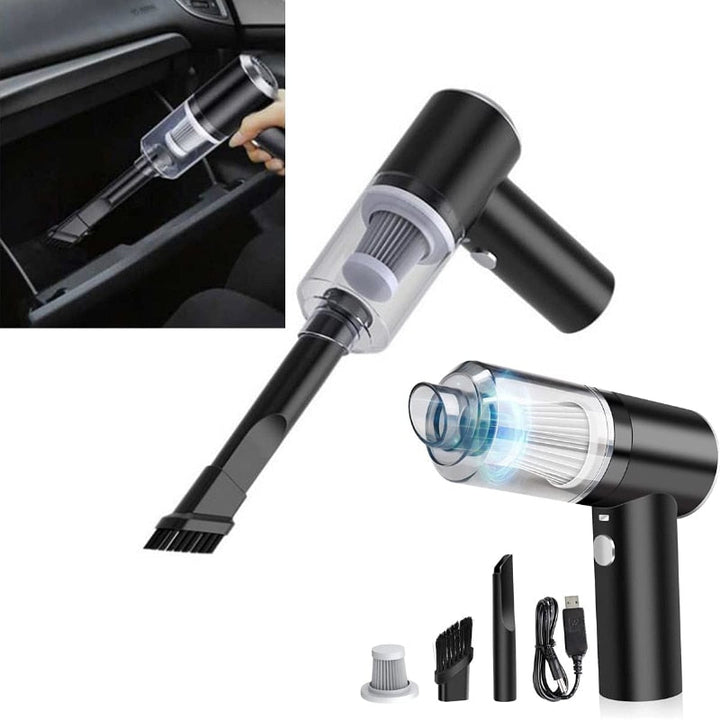 Portable mini vacuum cleaner with crevice tool cleaning home upholstery