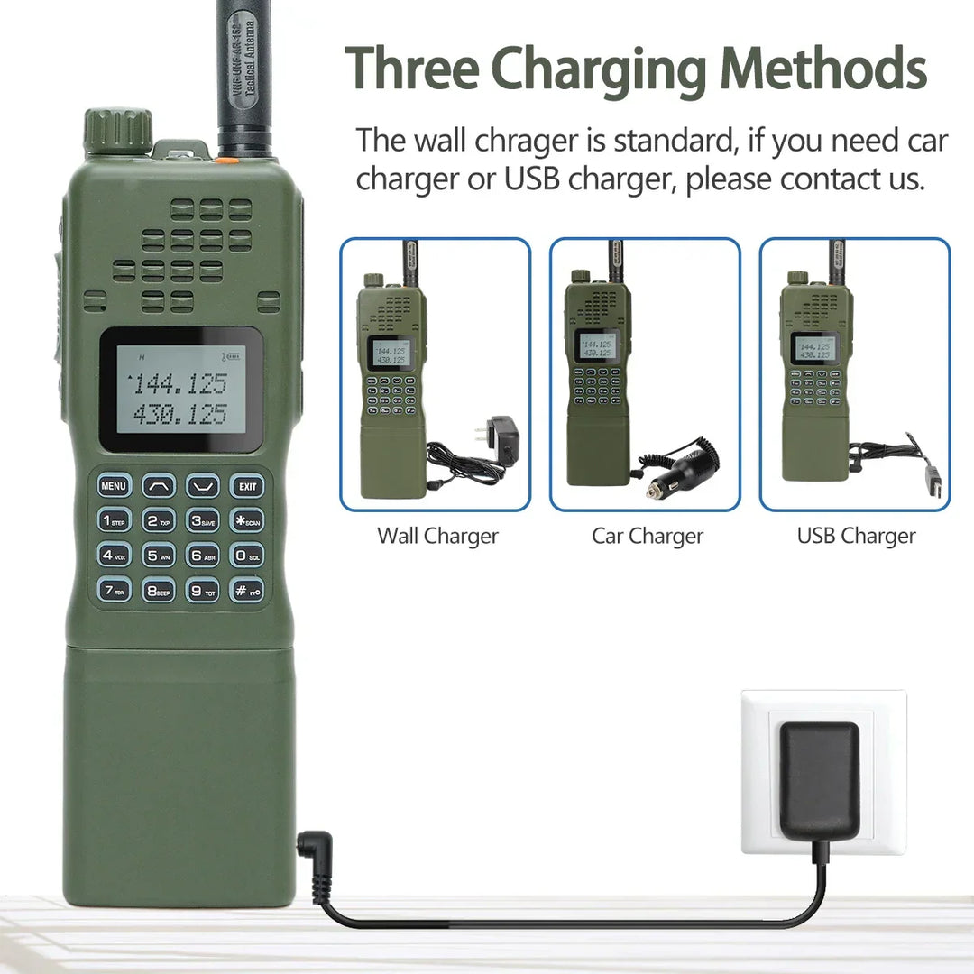 Emergency walkie talkie side profile showing PTT and accessory ports