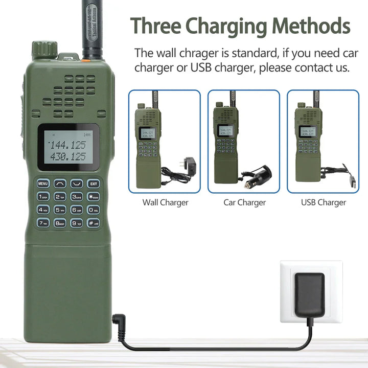 Emergency walkie talkie side profile showing PTT and accessory ports