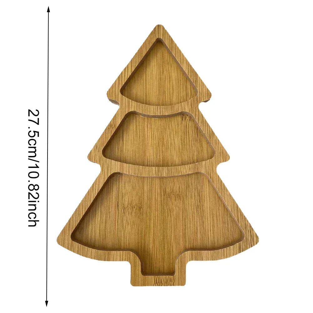 Top-down view of the empty Christmas tree wooden serving board showcasing its shape