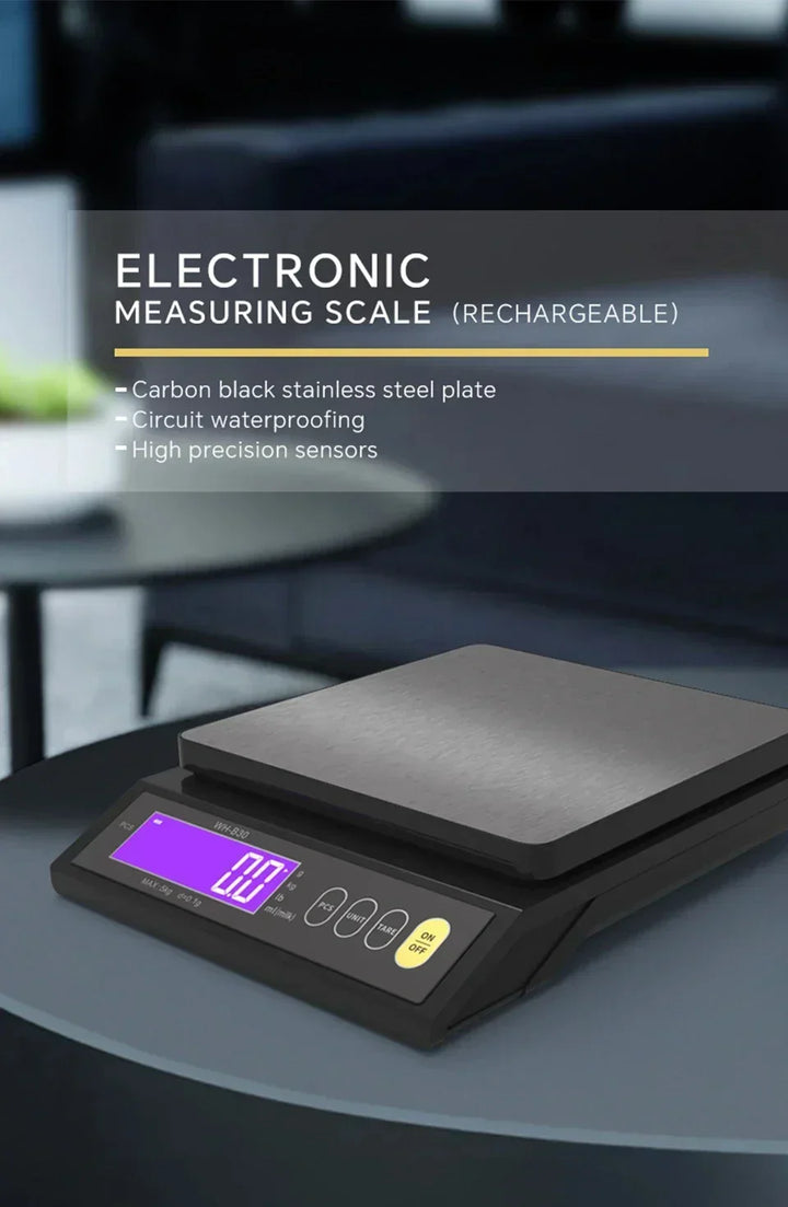 Slim profile digital electronic kitchen scale on a modern countertop