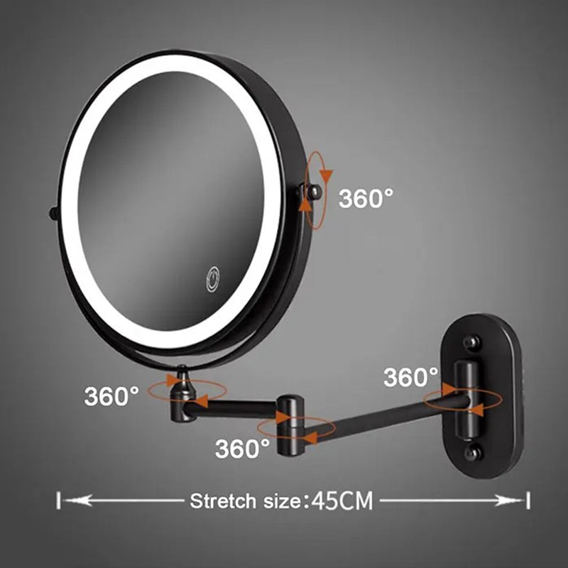 Compact profile of the modern vanity mirror folded against the wall