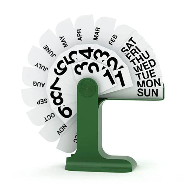 The Everest Perpetual Calendar in green showing rotating fan design