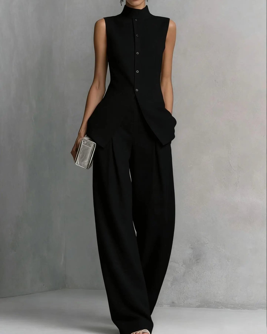 Front view of matching set featuring elegant outfit design for women