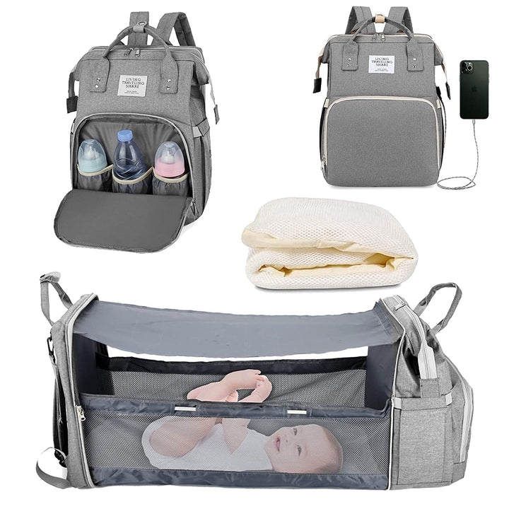 Durable, water-resistant fabric on the nappy bag protecting parenting essentials from spills.