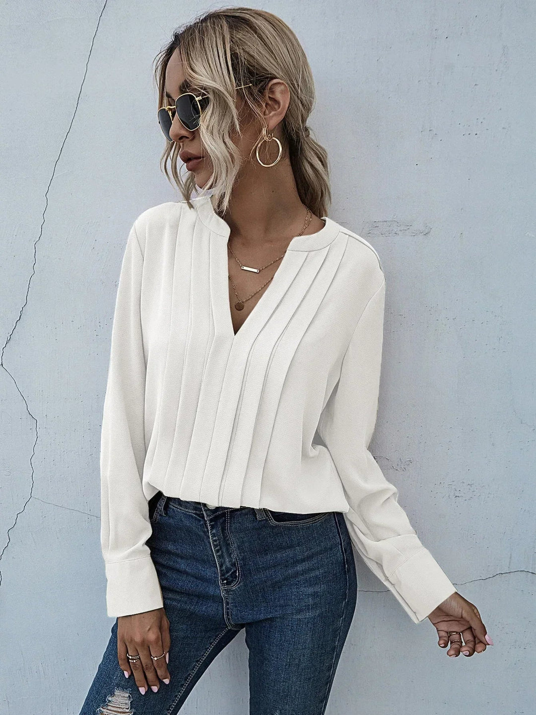 Back view of the flowing long sleeve shirt for women's fashion