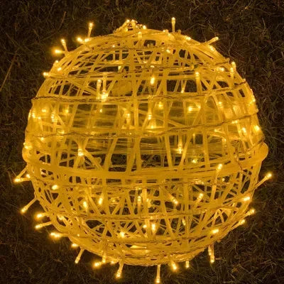 Round rattan sphere lights styled creatively for holiday and party decoration